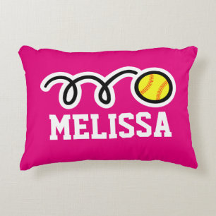Personalised pink girls pillow with cute softball