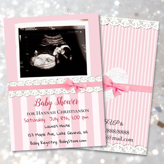 Personalised Pink Girls Ultrasound Baby Shower Invitation (Creator Uploaded)