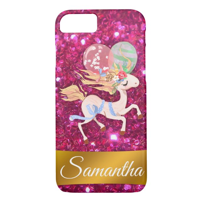 Personalised Pink Glitter and Unicorn Case-Mate iPhone Case (Back)