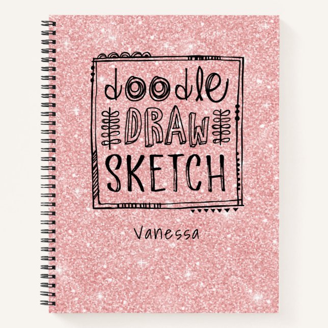 Personalised Pink Glitter Artist Sketchbook Notebook (Front)