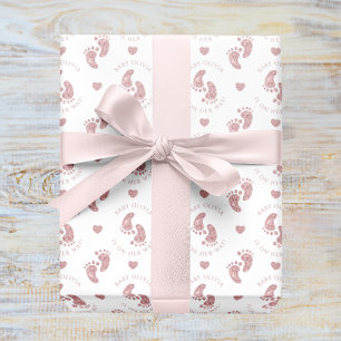 Personalised Pink Glitter Baby Feet Baby Shower Wrapping Paper
