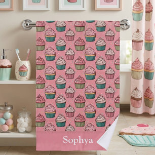 Personalised Pink Glitter Cupcake Bath Towel