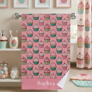 Personalised Pink Glitter Cupcake Beach Towel