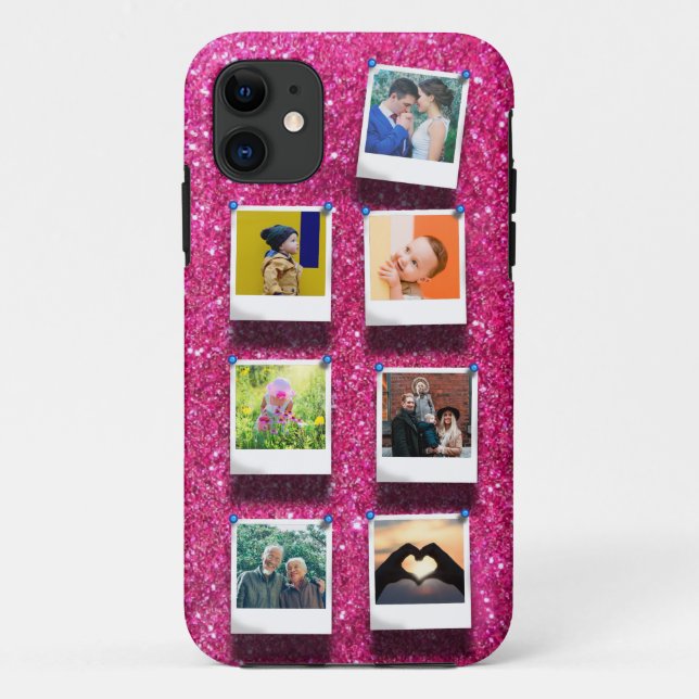 Personalised Pink Glitter Girly 7 Photo Collage Case-Mate iPhone Case (Back)