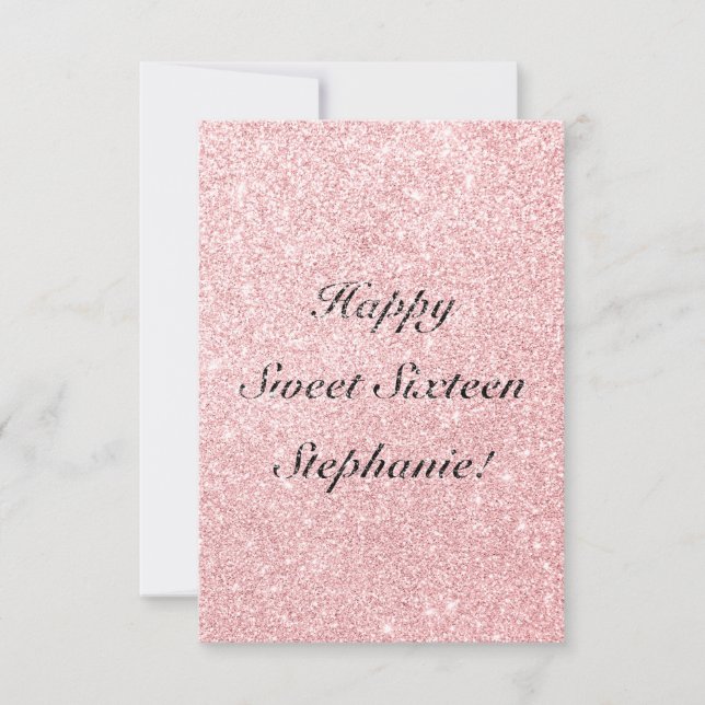 Personalised Pink Glitter Happy Sweet Sixteen Card (Front)