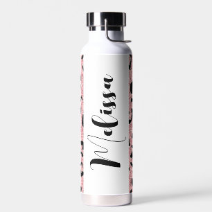 Personalised Pink Glitter Leopard Print Water Bottle