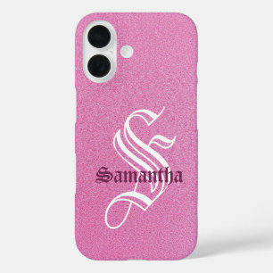 Personalised Pink Glitter Monogram iPhone 16 Case