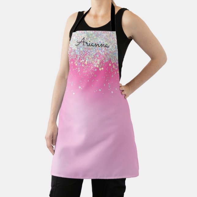 Personalised Pink Glitter Name Kitchen Apron (Insitu)