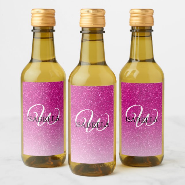 Personalised Pink Glitter Ombre Name Monogram Wine Label (Bottles)