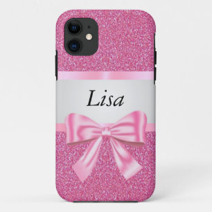 Personalised Pink Glitter Pink Bow Case-Mate iPhone Case