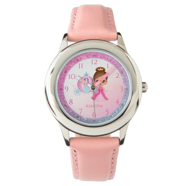 Personalised Pink Glitter Princess Learning Watch (Front)