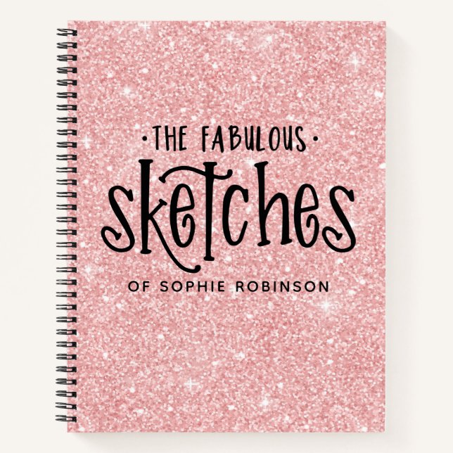 Personalised Pink Glitter Sketchbook Your Name  Notebook (Front)