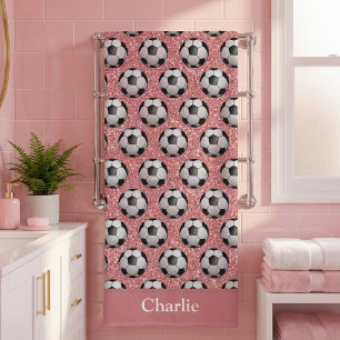 Personalised Pink Glitter Soccer Ball Bath Towel