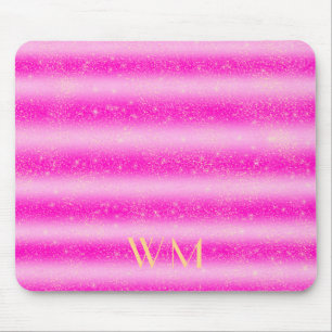 Personalised pink glitter stripes gold monogram  m mouse pad
