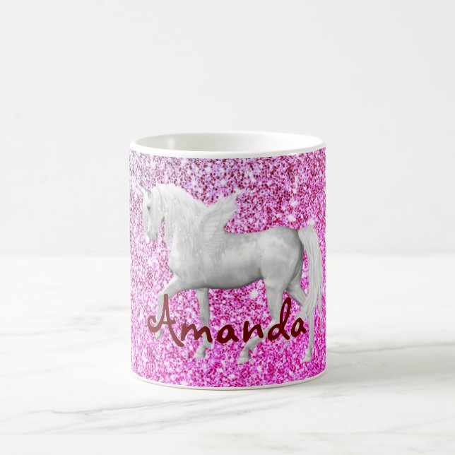 Personalised pink glitter unicorn coffee mug (Center)