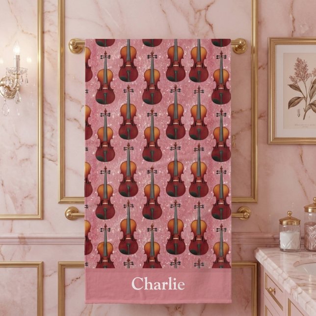 Personalised Pink Glitter Violin Beach Towel (Creator Uploaded)