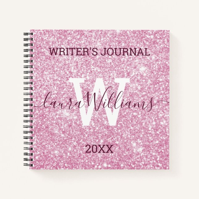 Personalised Pink Glitter Writer’s Journal (Front)