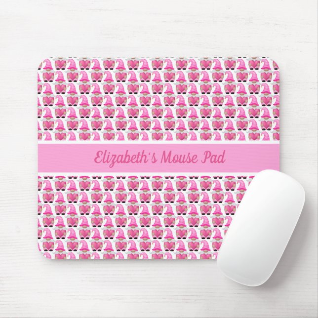 Personalised Pink Gnomes Hearts Woodland Whimsical Mouse Pad (With Mouse)