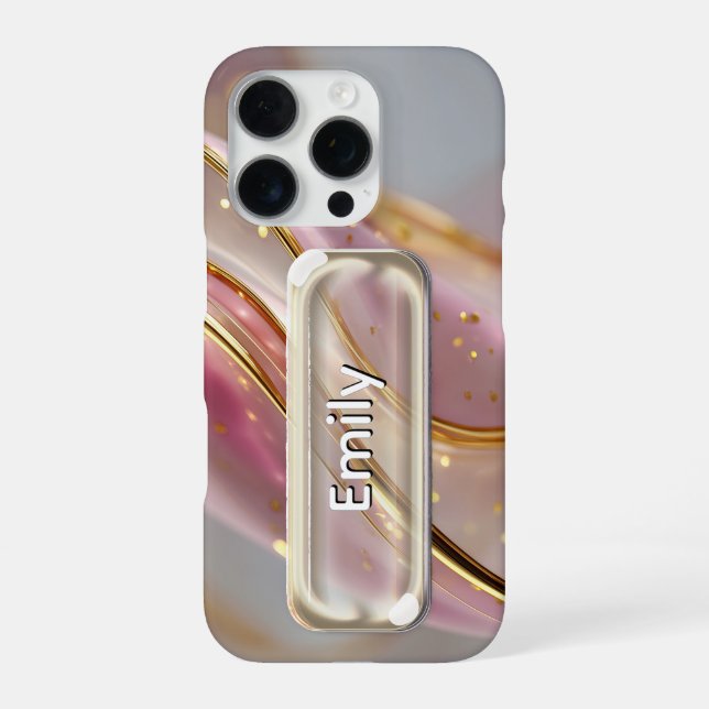 Personalised Pink Gold Glass UI Button Name  iPhone Case (Back)