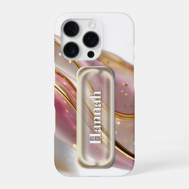 Personalised Pink Gold Glass UI Button Name  iPhone Case (Back)