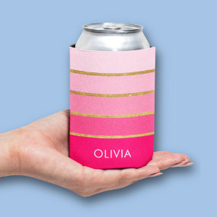 Personalised Pink & Gold Name Can Cooler
