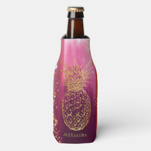 Personalised Pink Gold Pineapple Glitter Bottle Cooler