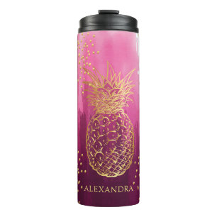 Personalised Pink Gold Pineapple Glitter Thermal Tumbler