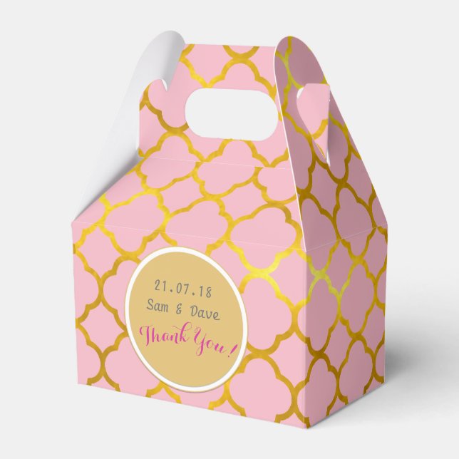 Personalised Pink Gold Quatrefoil Gable Box (Front Side)