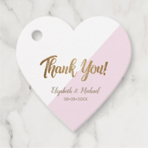 Personalised Pink Gold thank you script wedding Favour Tags