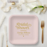 Personalised Pink Gold Wedding Bridal Shower Paper Plate<br><div class="desc">Elegant custom wedding paper party plates feature a modern calligraphy script "Bridal Shower" design with cute heart accent. Personalise with the bride’s name and Future Mrs. name who the event is honouring. Clean and simple design. Note,  the gold and light pastel pink colour scheme can be modified.</div>