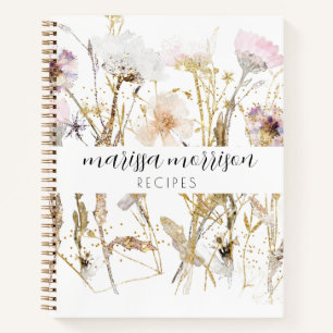 Personalised Pink Gold Wildflower Script Name Notebook