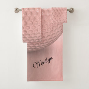 Personalised Pink Golf Ball Sport Bath Towel Set