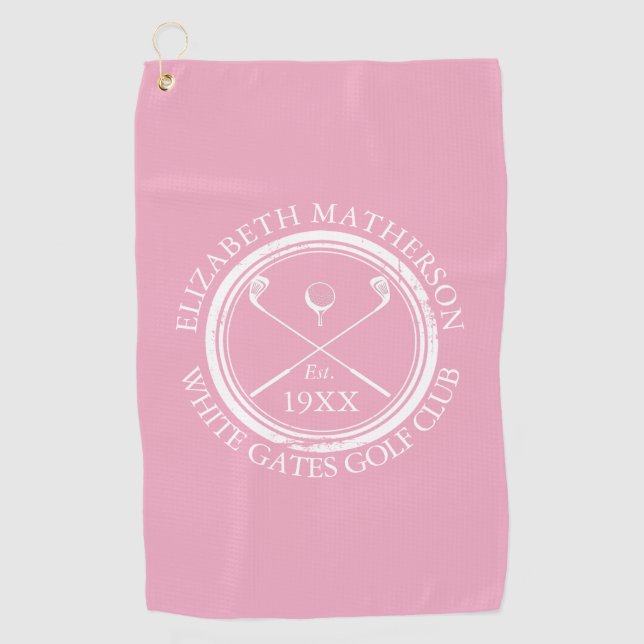 Personalised Pink Golf Club Name Towel (Front)