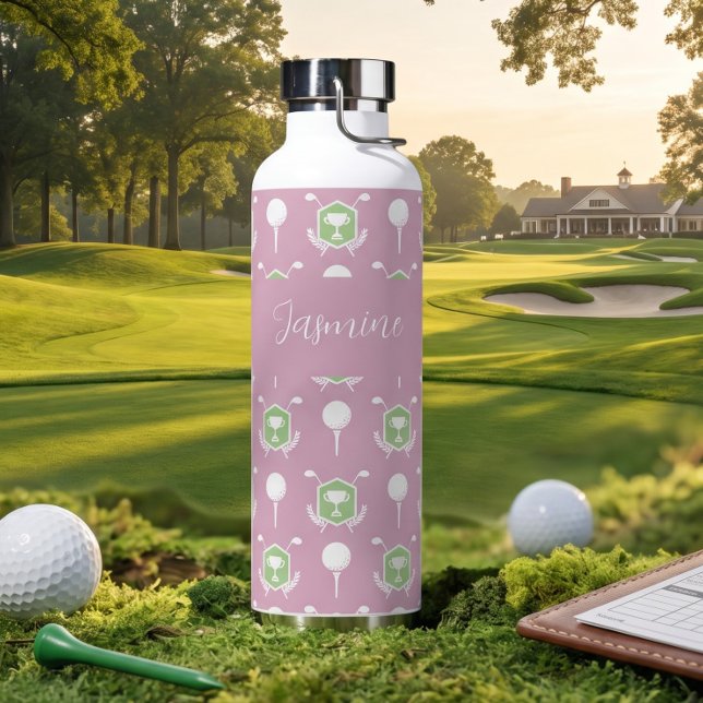 Personalised Pink Golf Custom Name Women's Gift Water Bottle (Creator Uploaded)