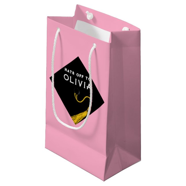 Personalised Pink Graduation Medium Gift Bag (Front Angled)