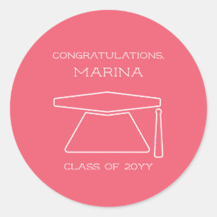 Personalised Pink Graduation Party  Classic Round Sticker