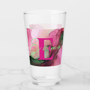 Personalised Pink & Green Alcohol Ink Glass