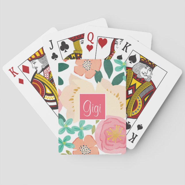 Personalised Pink Green Blue Chic Playing Cards (Back)