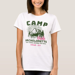 Personalised Pink Green Camp Bachelorette Bride T-Shirt
