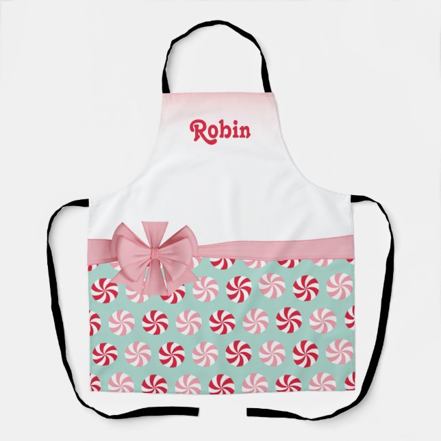 Personalised Pink Green Candy Christmas Apron (Front)