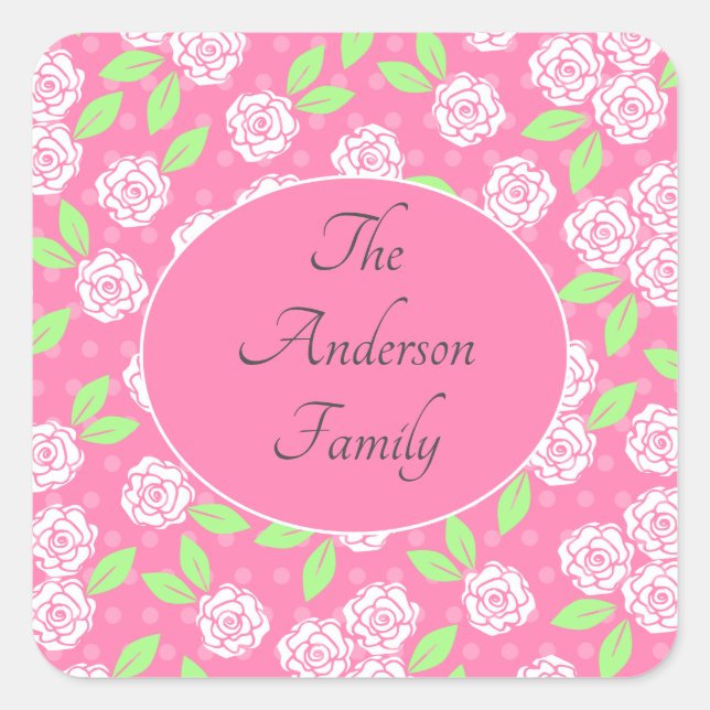 Personalised Pink Green Floral Envelope Seals (Front)
