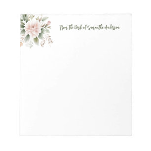 Personalised Pink Green Floral From the Desk of Notepad
