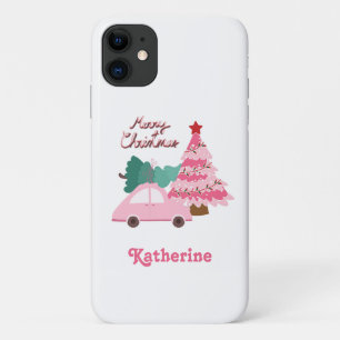 Personalised Pink & Green Merry Christmas Tree Case-Mate iPhone Case