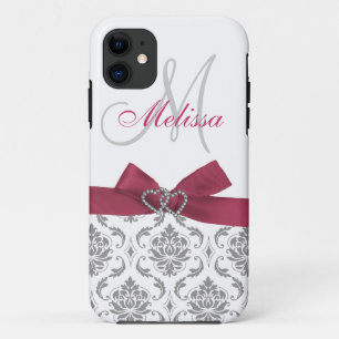 Personalised Pink Grey Damask Case-Mate iPhone Case
