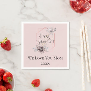 Personalised Pink Grey Floral Mother's Day Napkin
