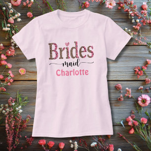 Personalised Pink Grey Leopard Print Bridesmaid  T-Shirt