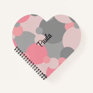 Personalised pink-grey molecules heart notebook