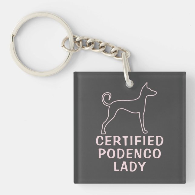 Personalised Pink Grey Podenco Dog Key Ring (Front)