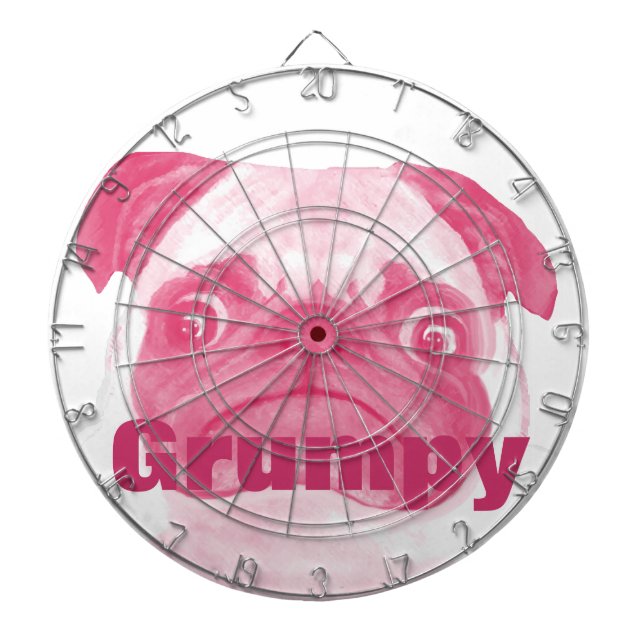 Personalised PINK Grumpy Puggy Dartboard (Front)