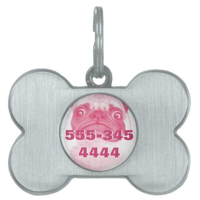Personalised PINK Grumpy Puggy Pet Tag (Front)